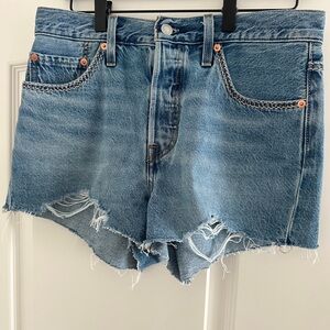 Levi's Light Blue Frayed Denim Shorts. Only worn once, great condition.